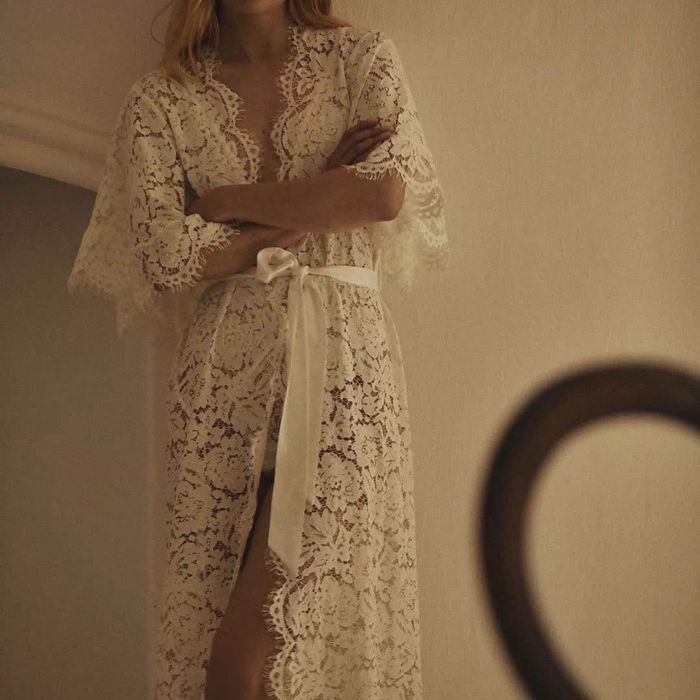 Anthropologie Saskia Long Robe in White